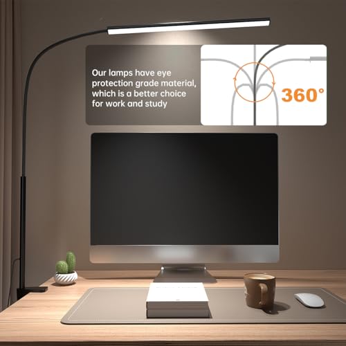 LED Desk Lamp with Clamp, 1200 Lm Eye-Caring Desk Light for Home Office,Pro - color: Black, size: Plus