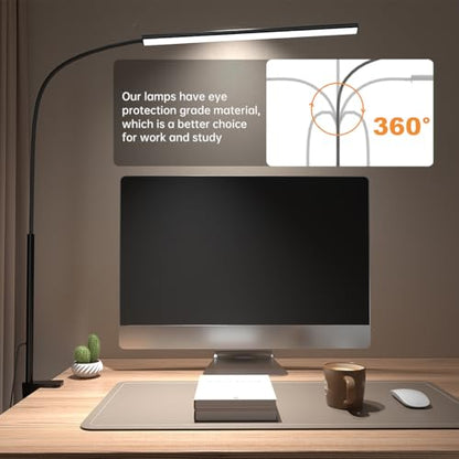 LED Desk Lamp with Clamp, 1200 Lm Eye-Caring Desk Light for Home Office,Pro - color: Black, size: Plus