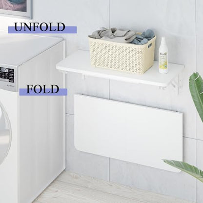 TEAMIX Wall Mounted Folding Desk for Small Spaces, White Floating Shelf - color: White, size: 23.6"W x 11.8"D