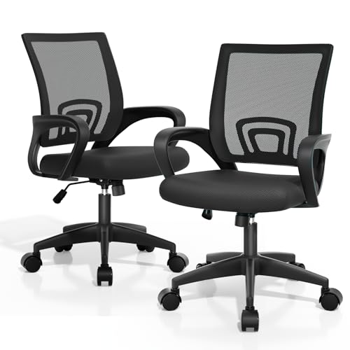 Magshion Office Computer Desk Chairs, 2 Pack, 300 LBS Capacity, Black | Mid-Back Ergonomic Mesh Chair w/ Lumbar Support, Backrest, Height Adjustable, Armrests, Rolling Wheels for Gaming Work - color: Black, size: 2 Pack