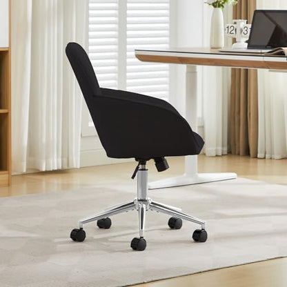 YITAI Velvet Office Desk Chair with Wheels and Silver Base,Modern Height Adjustable 360 Degree Swivel Upholstered Vanity Chairs with Arms for Living Room Bedroom, Study,Black - color: Silver Black