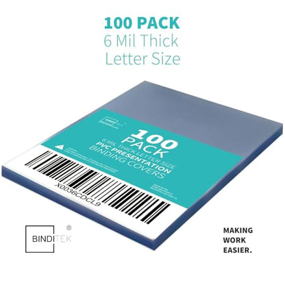 Binditek 6 Mil PVC Binding Covers, 8.5 x 11 Inches, Clear, 100 Pack | Plastic Binding Covers, 8.5" x 11" Letter Size, Clear, Square Corners, Unpunched, Ideal for Business Reports and Proposals - size: 6 Mil, style: 100P , Clear