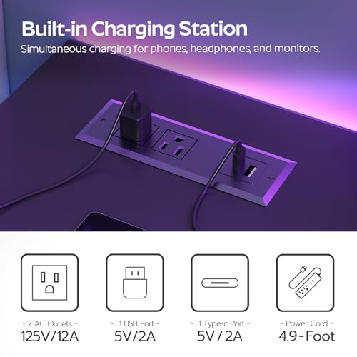 YATINEY L Shaped Computer Desk with Adjustable Monitor Stand, Gaming Desk with Power Outlets, Office Desk with Fabric Drawer, File Drawer and Hook, for Living Room, Home Office, Black DN03UBB