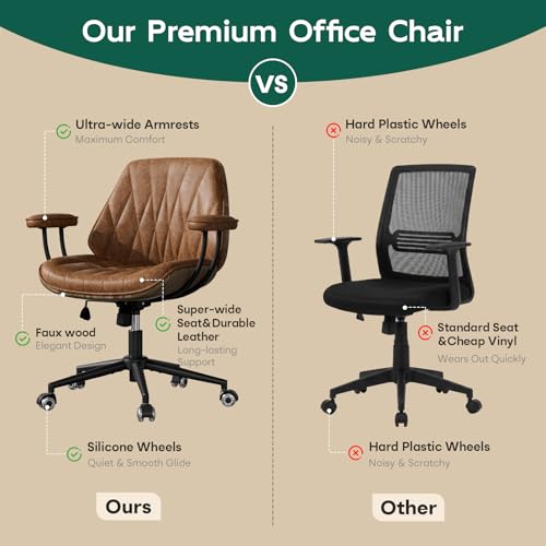 Cognac Brown Faux Leather Swivel Office Desk Chair - color: Cognac Brown