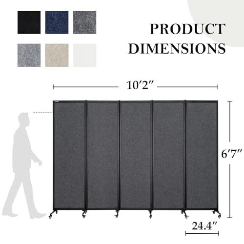 Room Partition 2.0 Upgrade Version,10'6"L* 6'7"H,5 Panel,Dark Grey - color: Dark Grey, size: 5