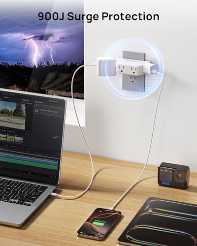 Desk Clamp Power Strip, Surge Protector with 5 AC Outlets and 3 USB Ports + TROND Outlet Extender Surge Protector - Multi Plug Wall Outlet with 4 Grounded Sockets