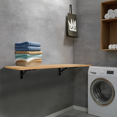 Wall Mounted Laundry Folding Table, Fold Down Table Wall Mount Desk, Collapsible Foldable Floating Workbench for Workshop, Garage, Home, Office, Bar, Kitchen & Dining Room