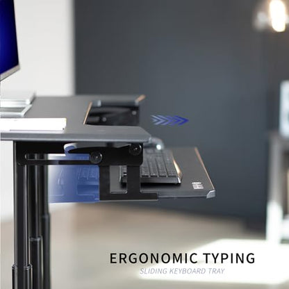 VIVO Mobile Height Adjustable Table, Stand Up Desk Cart with Sliding Keyboard Tray, Computer Workstation, Rolling Presentation Cart, Black, CART-V06A