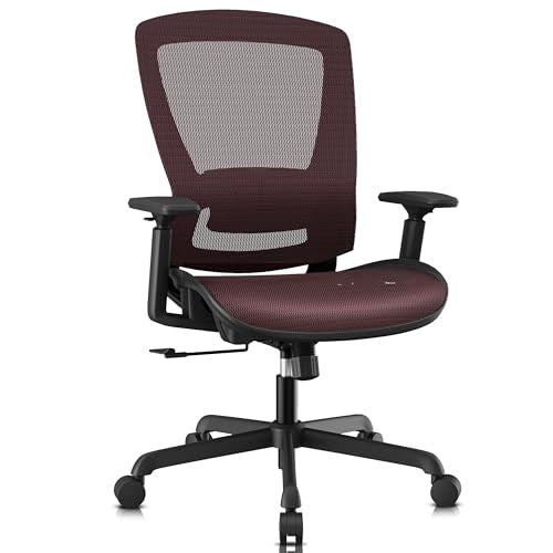 ELABEST Mesh Office Chair,Ergonomic Computer Desk Chair,Sturdy Task Chair- Adjustable Lumbar Support & Armrests,Tilt Function,Comfort Wide Seat,Swivel Home Office Chair (Red) - color: Red