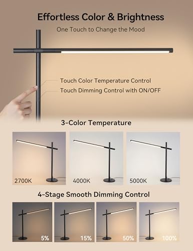 Tubicen LED Desk Lamps,Modern Touch Adjustable Table Lamps,3-Color Dimmable