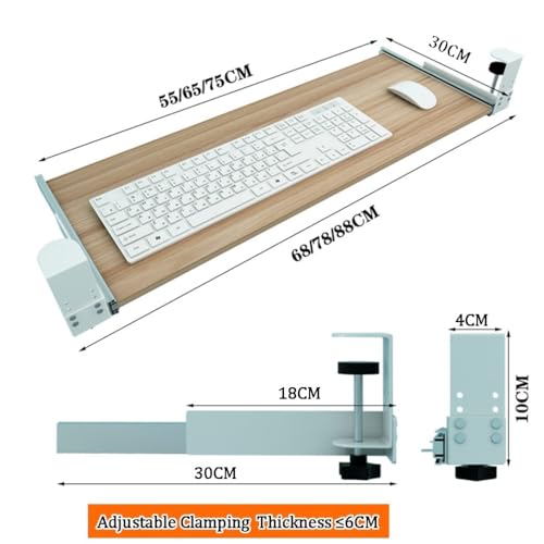 Keyboard Tray Under Desk - Clamp On Keyboard Drawer Computer Stand - Ergonomic Sliding Mouse & Keyboard Tray - Computer Desk Extender for Home Study and Office(Black,75x30cm/29.5x12inch)