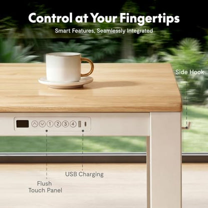 FLEXISPOT E3Q-PRO 4-Leg Standing Desk, 55"x28" Rubberwood, Natural