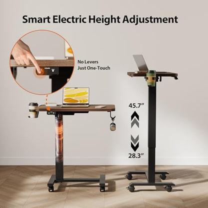 Agilestic 26*16 Inch Height Adjustable Electric Standing Desk, Dark Walnut | Sit Stand Up Computer Desk, with Wheels, Memory Presets, Stable Steel Frame, 88 lbs, Home Office, Studying - color: Dark Walnut, size: 26 x 16Inch