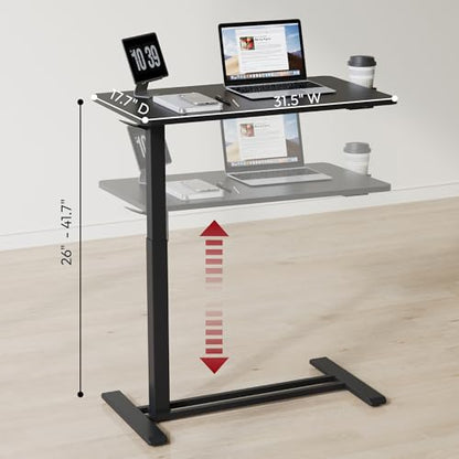 SANODESK 32'' Mobile Standing Desk with Hidden Wheels,Pneumatic Laptop Desk | Sofa Computer Cart Movable Height Adjustable Table Small Sit Stand Desk for Home Office Hospital Use,31.5" W x 17.7" D,Black - color: Black, size: 32x18