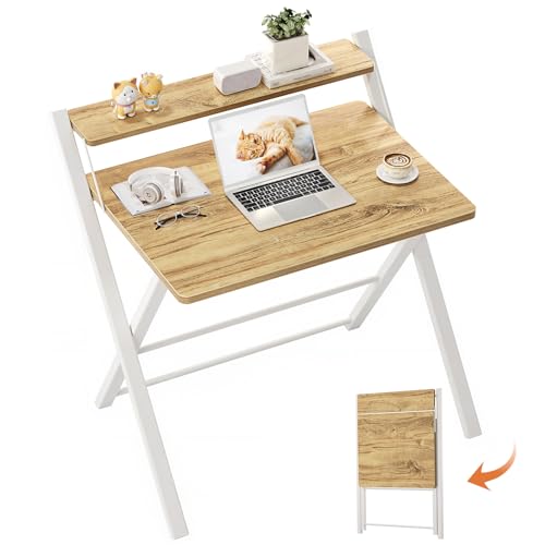 GreenForest Folding Desk No Assembly, Sturdy Computer Desk for Small Spaces - color: Oak, size: 24.5 x 30 inch