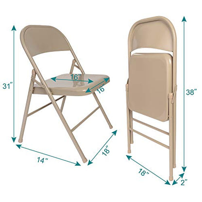 VECELO Metal Folding Chairs 4 Pack, Double Hinged Steel Frame Easy Foldable&Stackable for Office Kitchen Dinning Wedding Patio and Garden - color: Beige