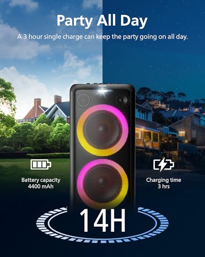 Philips X5206 Bluetooth Party Speaker - 14 Hours Play Time, Deep Bass, Party Lights, Karaoke Effects, Mic & Guitar Input, 80W Max Power, Black