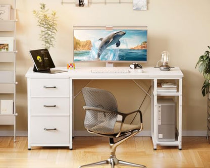 AODK 51 Inch White Computer Desk with Drawers & USB Power Outlets - color: White, size: 51 Inch
