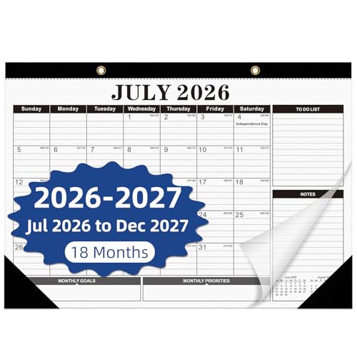 Tcamp Desk Calendar 2026-2027, Large Desktop Calendar (Jul 2026 - Dec 2027) - color: Black+White, size: 17"x12"(Jul 2026-Dec 2027)