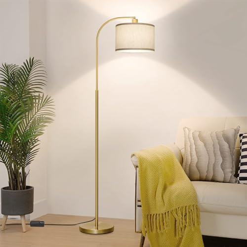 LED Floor Lamp Fully Dimmable Modern Standing Lamp Arc Floor Lamp with Adjustable Drum Shade, Tall Pole Reading Lamp Light for Living Room Bedroom Study Room, Bulb Included - color: Gold