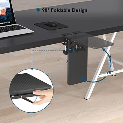 BONTEC Desk Extender Tray, 11.8 x 5.9 Inch, Black Carbon Fiber | 90° Foldable Elbow Support, Table Mount Arm Wrist Rest Shelf, Clamp on Computer Arm Rest, Easy to Install, Office & Home Use - color: Black Carbon Fiber, size: 11.8"*5.9"(30cm*15cm)