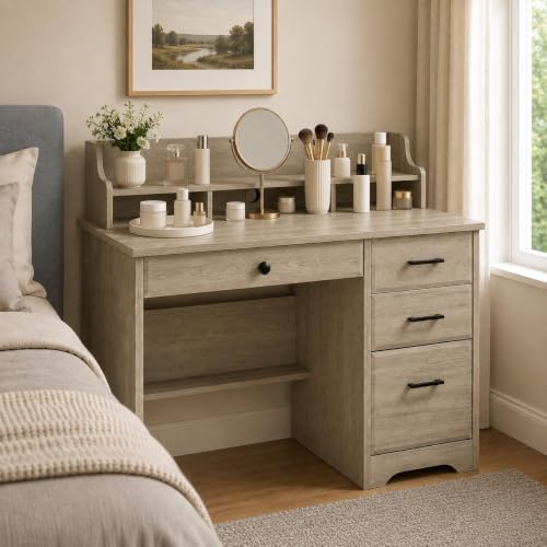 44 Inch Small Desk with Drawers, Computer Desk with File Drawer, Grey - color: Grey
