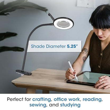 OttLite LED Clip-On Magnifier Lamp with Optical Grade Magnification, Black - color: Black