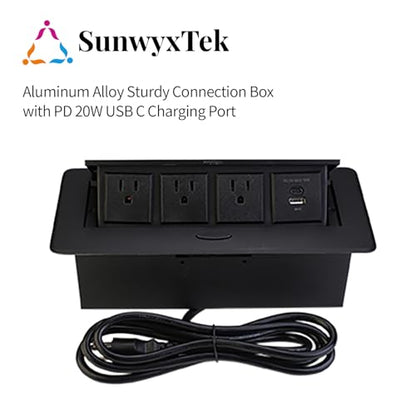 Pop Up Power Outlet, Conference Table Recessed Power Outlet Desktop Socket with PD 20W USB C Fast Charge, Stainless Steel Receptacle Outlet for Conference Office Countertop