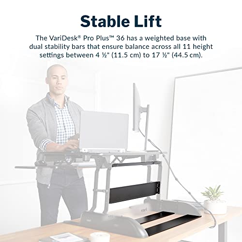 Vari VariDesk Pro Plus 36 - Adjustable Desk Converter with 11 Height Settings - Laptop Sit Stand Desk Riser for Home Office, Table Tops, Workspace - Fully Assembled with Spring Loaded Lift - Black - color: Black