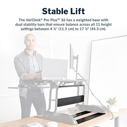 Vari VariDesk Pro Plus 36 - Adjustable Desk Converter with 11 Height Settings - Laptop Sit Stand Desk Riser for Home Office, Table Tops, Workspace - Fully Assembled with Spring Loaded Lift - Black - color: Black