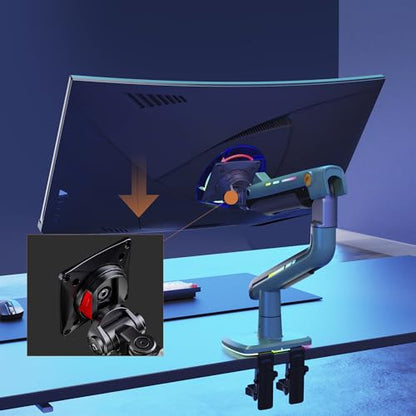 NB Gaming Monitor Arm or for 32 to 60 Inches Screen, Load up to 20 kg, VESA 75/100, RGB-Light, Heavy Duty, Multi Angle Adjustable, Premium Aluminum, Green - color: Oliver Green