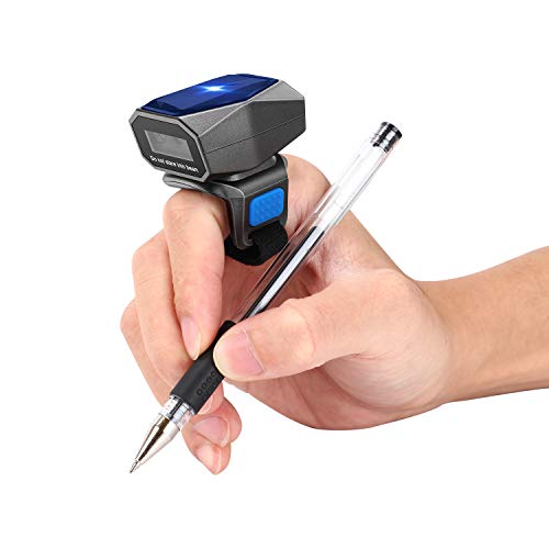 Eyoyo Upgraded Mini Wearable 2D 1D QR Finger Ring Barcode Scanner Wireless - color: Blue