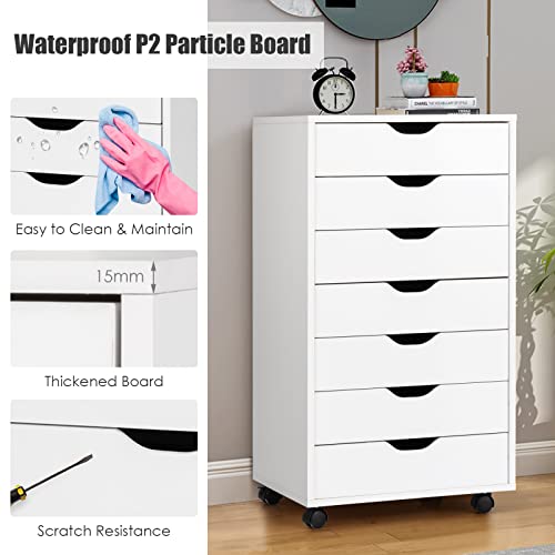 7-Drawer Multifunctional Mobile File Cabinet, White Engineered Wood, 19'x15.5'x34.5' - color: White, size: 19" x 15.5" x 34.5"