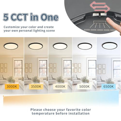 12Pack 11.4 Inch LED Flush Mount Ceiling Light,24W,2427LM,5CCT (Black) | 3000K-6500K Selectable,ETL,0.66in Ultra Thin Round Flat Panel Close to Ceiling Light Fixture for Bedroom, Kitchen (Black) - color: Black, size: 11.4"-12pk