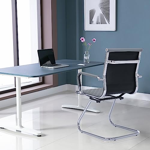 BESTANO Office Guest Chairs Reception Chairs Waiting Room Chairs Set of 2 Conference Room Chair with Mid Back, Modern PU Leather Desk Chair, Grey - color: Grey