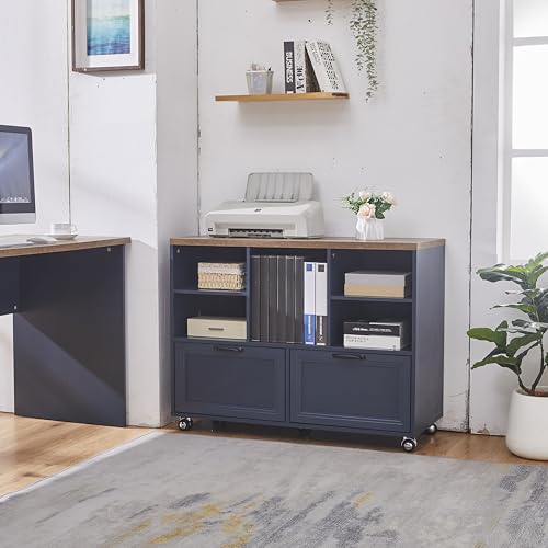 40" Lateral File Cabinet,Farmhouse Wood Small Home Office Storage with Wheels,Filing Cabinet with 2 Drawers for Legal/Letter/ A4 Size (Blue) - color: Blue