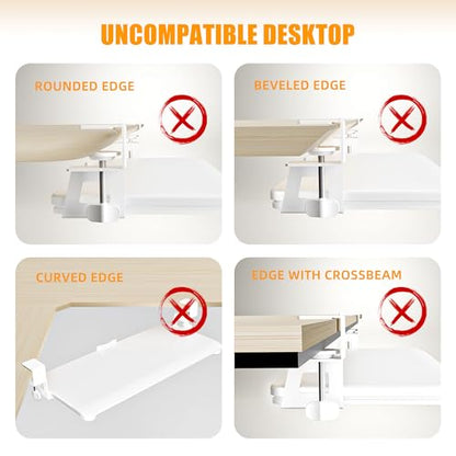Under Desk Keyboard Tray, Pull-Out Drawer&Holder with C-Clamp 25.6"x11.8" - color: White