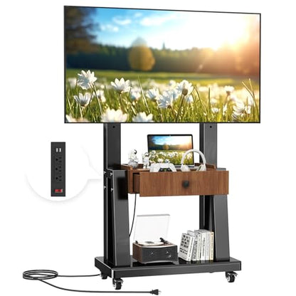 Mobile TV Stand on Wheels for 32-75 Inch TVs | with Drawer and Wheels,Height Adjustable,Screen Up to 150lbs,TV Stand for Bedroom,Indoor - color: Walnut