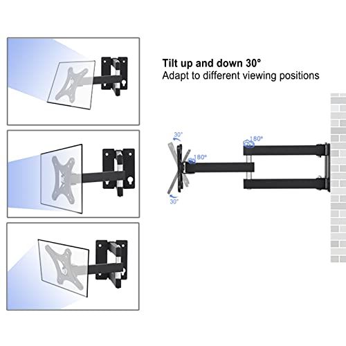 Full Motion TV Wall Mount for 17-22 Inch TVs, Articulating Monitor Bracket with 180 Degree Rotation, Tilt and Swivel Adjustable Arms for Heavy Duty Up to 44lbs