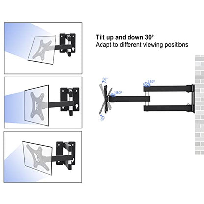 Full Motion TV Wall Mount for 17-22 Inch TVs, Articulating Monitor Bracket with 180 Degree Rotation, Tilt and Swivel Adjustable Arms for Heavy Duty Up to 44lbs