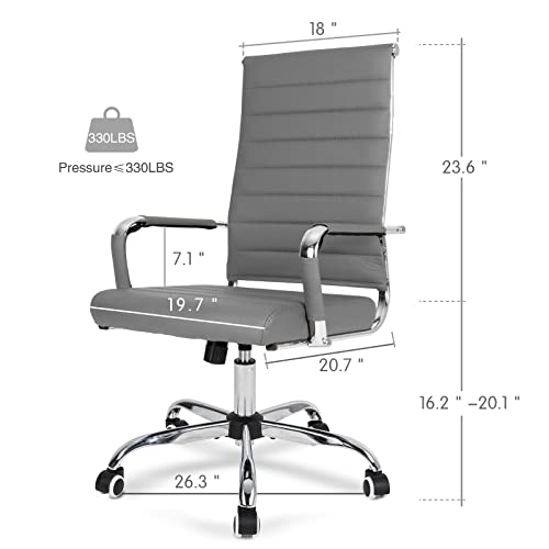 Home Office Chair Ribbed, Modern Leather Conference Room Chairs, Ergonomic Office Desk Chair, High Back Executive Computer Chair, Adjustable Swivel Chair with Arms (Grey) - color: Grey