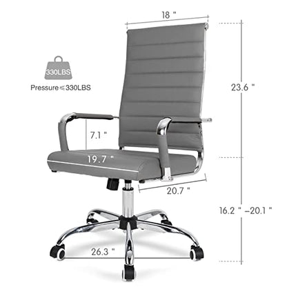 Home Office Chair Ribbed, Modern Leather Conference Room Chairs, Ergonomic Office Desk Chair, High Back Executive Computer Chair, Adjustable Swivel Chair with Arms (Grey) - color: Grey