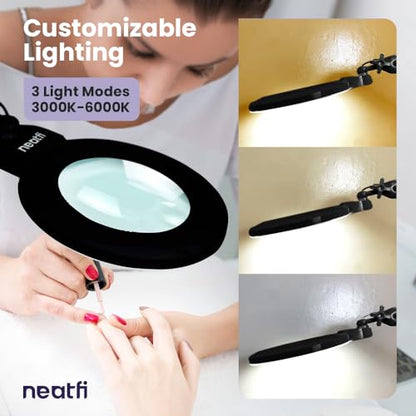 Neatfi Bifocal LED Magnifying Lamp, CCT, 1600 Lumens, 7-Inch Lens (Black) - color: Black