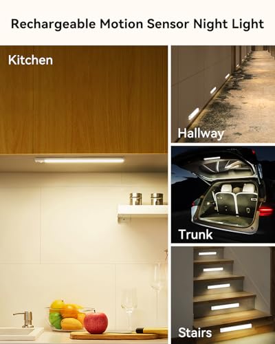 Under Cabinet Lighting Rechargeable 8 Inch 3Pack Wireless | 3 Color Dimmable Closet Light Battery Operated, USB Stick on LED Magnetic Under Counter Lights for Kitchen Stair - size: 8inch-3pack