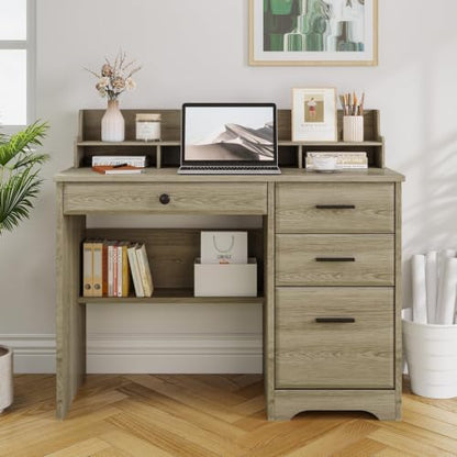 44 Inch Small Desk with Drawers, Computer Desk with File Drawer, Grey - color: Grey