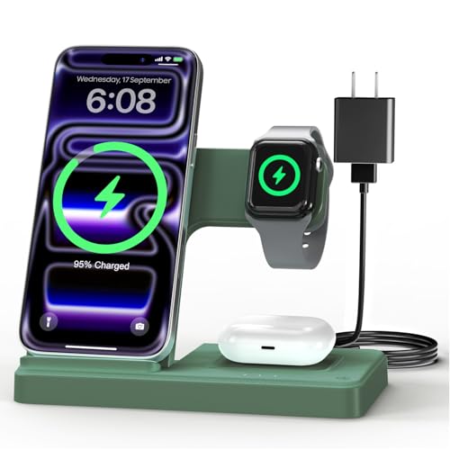GETPALS Wireless Charger iPhone Charging Station for Apple Multiple Devices - color: Dark Green