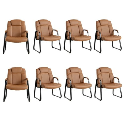 Okeysen Big & Tall Waiting Room Chairs Set of 8, PU Leather Reception Guest Chair with Padded Arm Rest, Office Desk Chair with Sled Base No Wheels, for Office Meeting, Conference Room, Lobby, 500lb - color: Brown, size: Set of 8