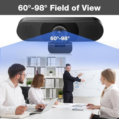 EMEET C980 PRO 3-in-1 1080P Webcam with Microphone and Speaker, 60°-98° FOV | Wide Angle Webcam w/ 4 Noise Cancel Mics 2 Speakers, Auto Low Light Correction W/Cover USB Camera for Online Conference/Class - style: 1080P with 4Mics 2Speakers