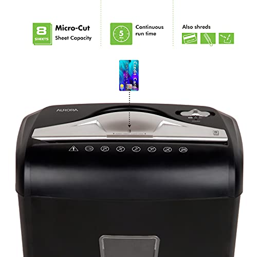 Aurora High-Security 8-Sheet Micro-Cut Paper Credit Card Shredder Black - style: 8-Sheet Micro-cut
