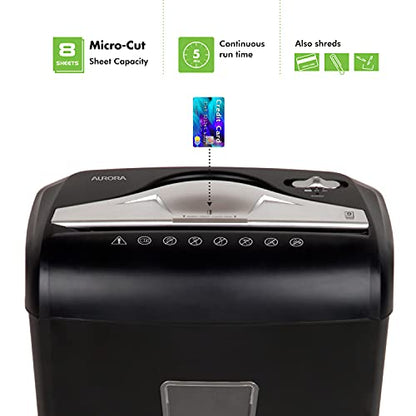 Aurora High-Security 8-Sheet Micro-Cut Paper Credit Card Shredder Black - style: 8-Sheet Micro-cut